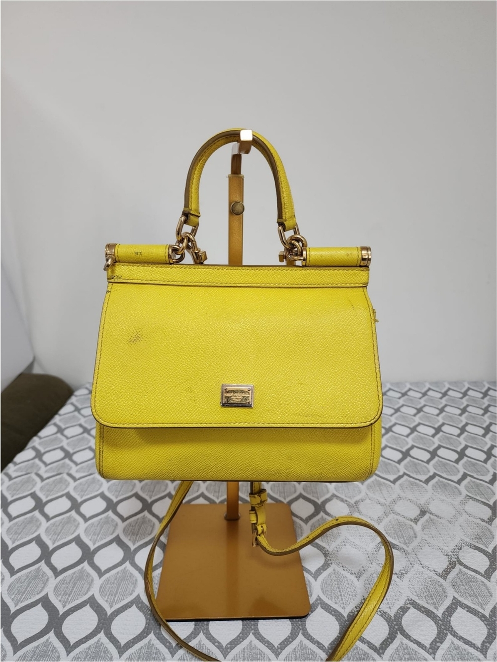 DOLCE & GABBANA Dauphine Small Miss Sicily Satchel Bag Yellow - Picture 7 of 16